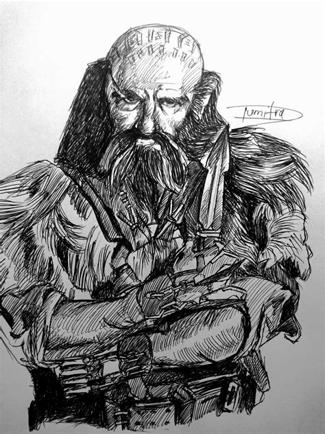 Dwalin For The Hobbit In Portrait Draw Ballpoint Sketch The Hobbit