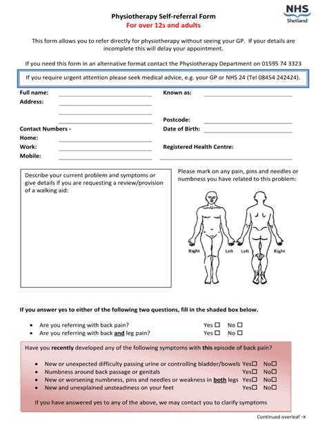 Fillable Online Physiotherapy Self Referral Form Fax Email Print