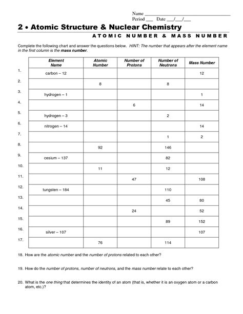 Atomic Structure Practice Worksheet Free Pdf At Worksheeto