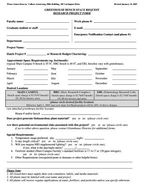 Fillable Online Uvm Uvm Greenhouse Bench Space Request Form Pdf Uvm