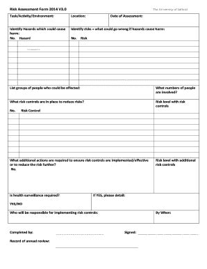 Fillable Online Sa Salford Ac Risk Assessment Form 2014 V30 The