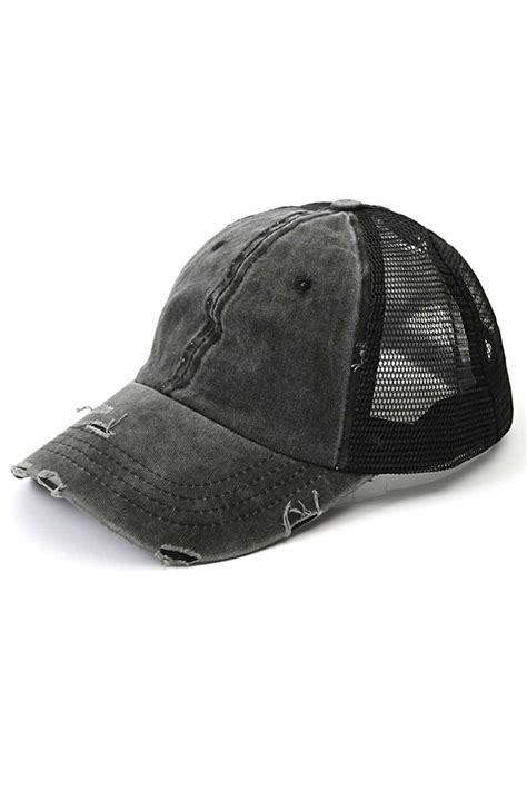 US$ 4.47 Black Vintage Washed Distressed Twill Mesh Baseball Cap Wholesale