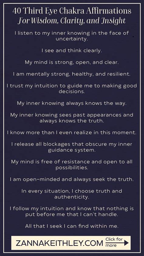 40 Third Eye Chakra Affirmations for Clarity and Insight | Zanna Keithley in 2022 | Chakra ...