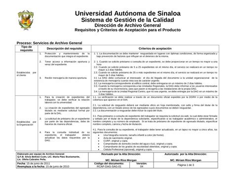 PDF REQUISITOS Y CRITERIOS DE ACEPTACIÓN PARA EL PRODUCTO Dirección