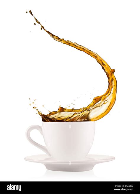 Coffee Splashing Out Of Cup Isolated On White Background Stock Photo