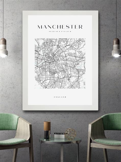 Manchester City Maps City Map Wall Art Decor Poster Of Etsy