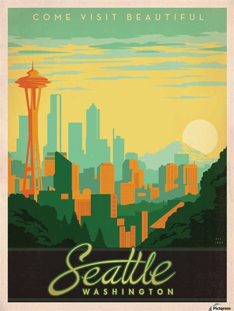 Come Visit Beautiful Seattle Washington Travel Poster VINTAGE POSTER