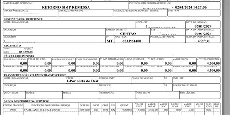 NFE DE RETORNO DE VASILHAME EMITIDO POR REMENTENTE NF E SEFAZ