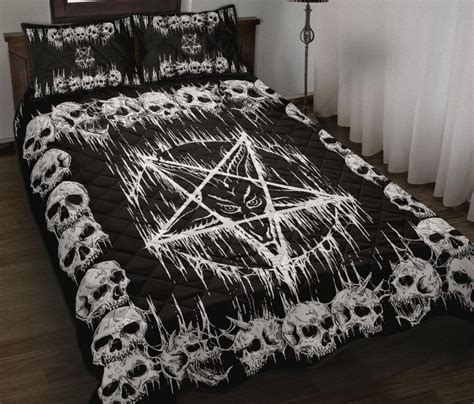 New Skull Satanic Pentagram Drip Quilt 3 Piece Set With Etsy