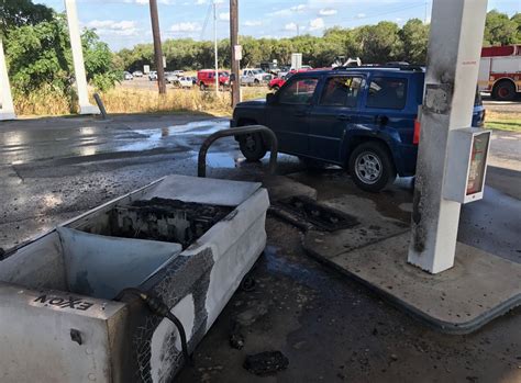 Car Drives Off Dragging Gas Pump Causing Fire