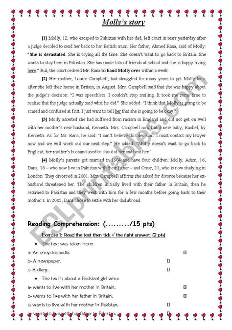 Mollys Story Esl Worksheet By Aliabellaaj