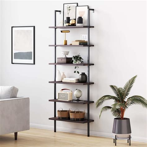 Nathan James Theo 6 Shelf Tall Bookcase Wall Mount Bookshelf With Natural Wood Finish And