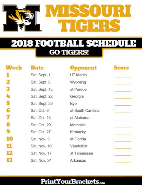 Mizzou Football Schedule Printable - Printable Word Searches