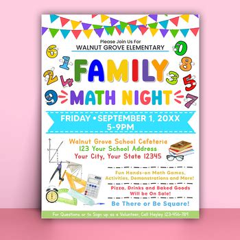 Editable Family Math Night Flyer | Math Fundraiser Template Flyer