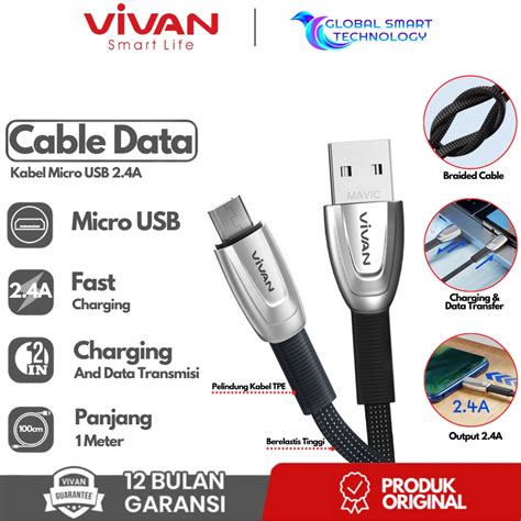 Jual Vivan Btk Ms Micro Usb Kabel Data Cable Braided Fast Charging A