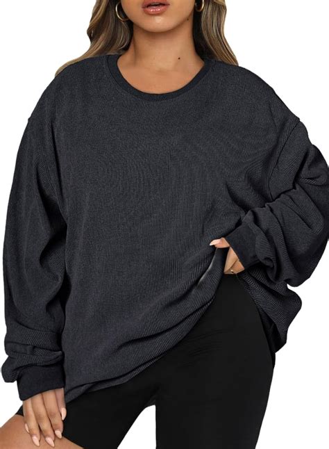 Eytino Women Plus Size Sweatshirts Long Sleeve Crew Neck Casual Oversized Soft Pullover Tops