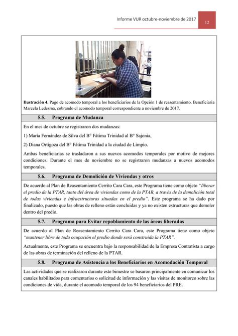 Informe De La Ventanilla Nica De Reasentamiento Oct Nov V Pdf