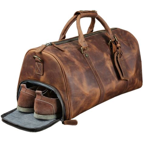 Leather Duffel Bag Men Travel Duffel Bag With Shoe Compartment Etsy