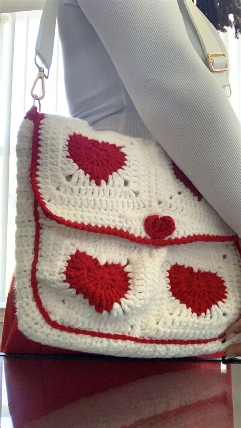 Crochet Love Heart Messenger Bag Etsy Canada Crochet Accessories Crochet Bag Pattern