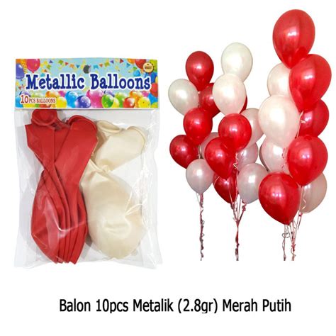 Jual Pcs Balon Metalik Merah Putih Balon Latex Balon Agustusan