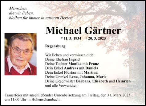 Traueranzeigen Von Michael G Rtner Mittelbayerische Trauer