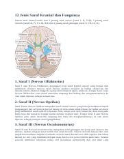 Jenis Saraf Kranial Dan Fungsinya Docx Jenis Saraf Kranial Dan