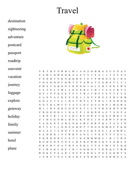 Travel And Discovery Word Search Puzzle Themed