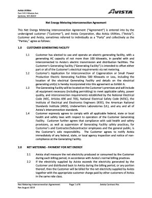 Fillable Online Interconnection Agreement Template Avista Fax Email