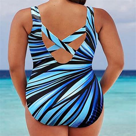 Αγορά Κολύμπι Plus Size Swimwear Women Striped Print Bathing Suit