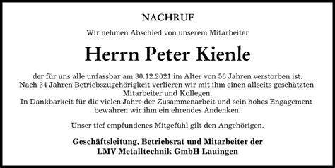 Traueranzeigen Von Peter Kienle Augsburger Allgemeine Zeitung