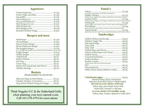 Golf Course Menus