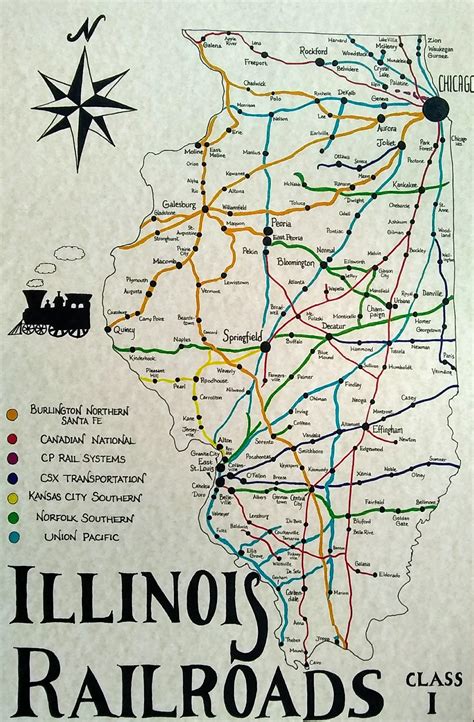 Illinois Railroads Map Etsy