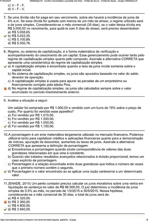 Matemática Financeira MAT15 Avaliação Final Objetiva 2021