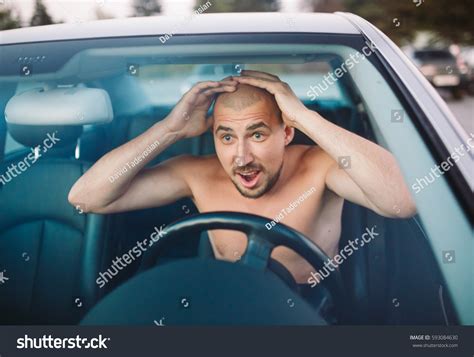 Стоковая фотография 593084630 Naked Man Car Traffic Jam Shutterstock