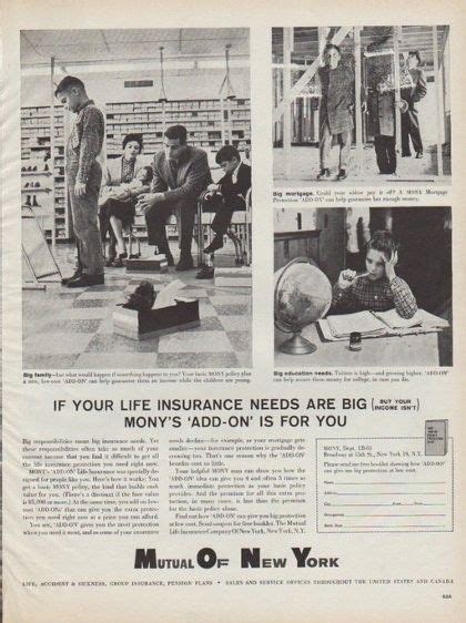 1961 Mutual Of New York Vintage Ad Mony S Add On Is For You Life Insurance Companies