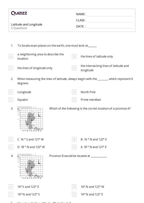 50+ latitude and longitude worksheets on Quizizz | Free & Printable