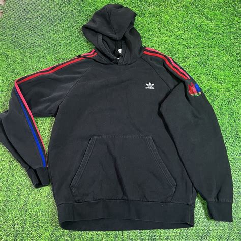 Adidas Originals Black Red Mens 3d Trefoil 3 Stripe Sweat Hoodie Mens