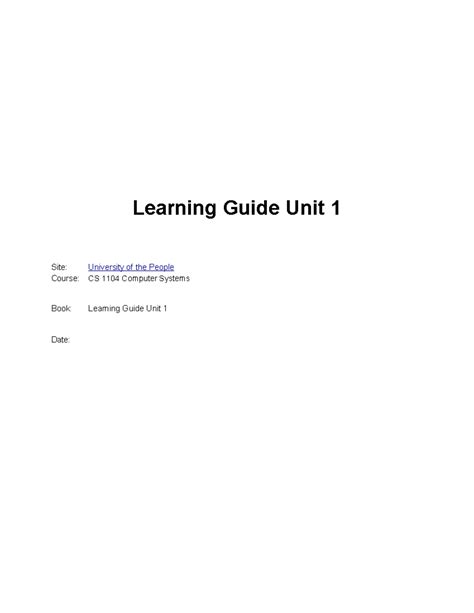 CS1104 Learning Guide Unit 1 Learning Guide Unit 1 Site University