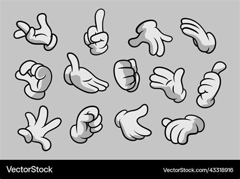 Retro Cartoon Gloved Hands Gestures Royalty Free Vector