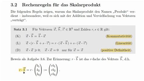 Mathe LF Geometrie Video 3 4 Rechenregeln für das Skalarprodukt