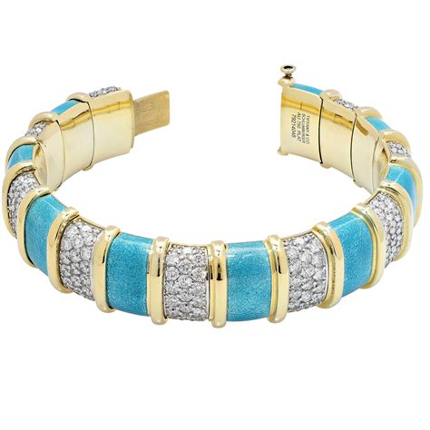 Tiffany Schlumberger Blue Enamel And Diamond Bracelet For Sale At