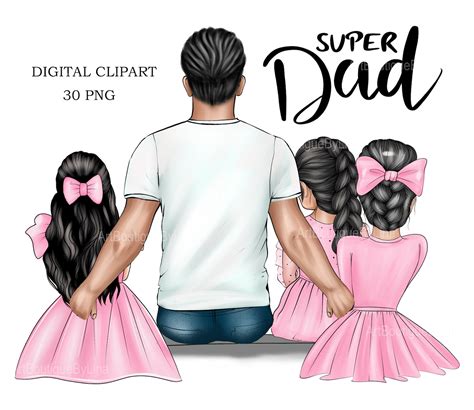 Fathers Day Clipart Father Daughters Clipart Dad 3 Girls Etsy