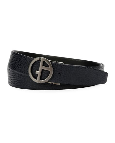 Emporio Armani Logo Buckle Textured Vitello Leather Belt Blackblue