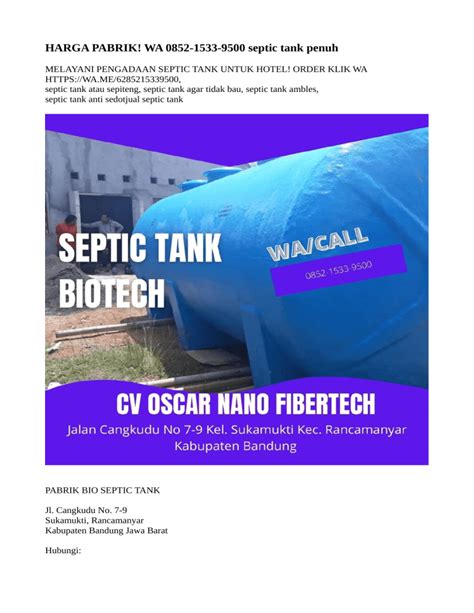 Harga Pabrik Wa Septic Tank Penuh