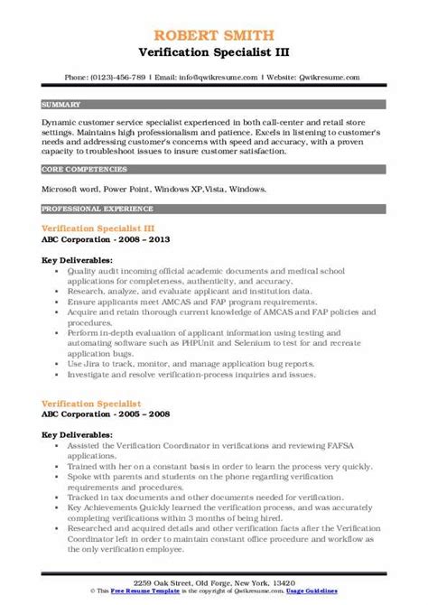 Verification Specialist Resume Samples Qwikresume