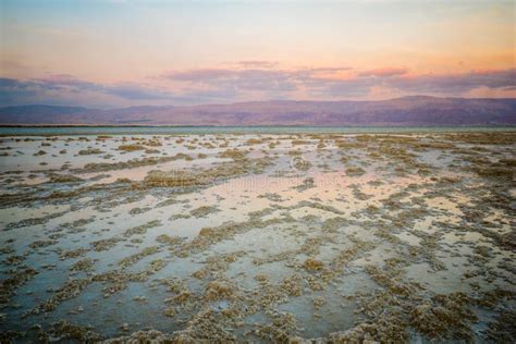 Sunset View of Salt Formations in the Dead Sea Stock Photo - Image of ...