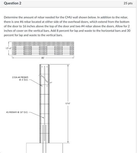 Solved Question Pts Determine The Amount Of Rebar Chegg