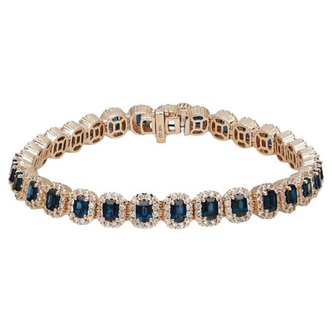 Sapphire And Diamond Tennis Bracelet 14k Yellow Gold On Sale