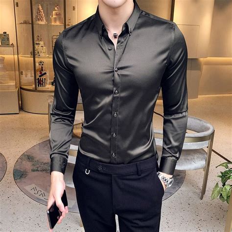 Wiaofellas Men S Shirt Neckline Embroidery Long Sleeve Casual Slim Men