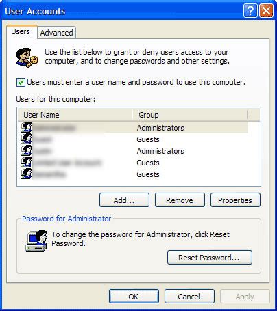 Hidden User Accounts Control In Windows XP